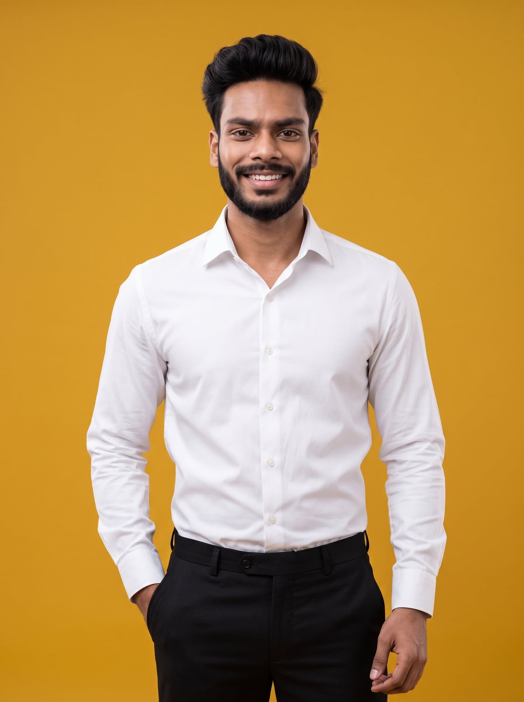 Abdullah Al Showrov photographed against a yellow backdrop.
